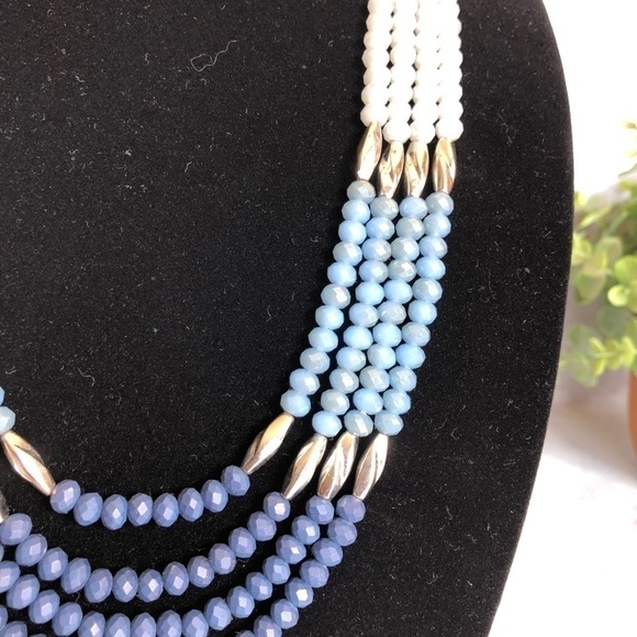 Multi strands blue and white beaded neckla… - Picture 2 of 6
